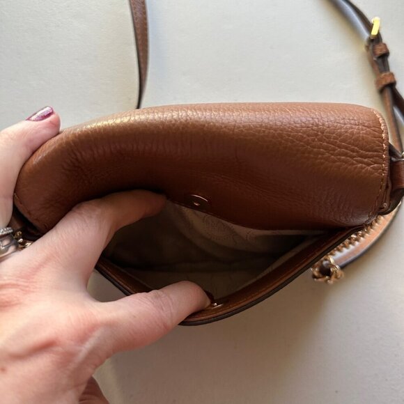 Michael Kors Fulton Small Crossbody Handbag Luggage Brown Leather Adjustable - Picture 5 of 11